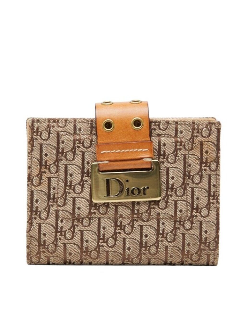 Dior Trotter Jacquard Card Case Bifold Beige Brown Canvas Leather - Picture 1 of 9